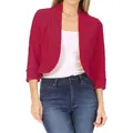 Front view of an elegant women's magenta 3/4 sleeve cropped bolero blazer jacket - S / Tops / Red
