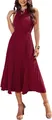 Elegant wine red Swiss dot sleeveless pleated midi dress for summer and leisure wear - S / Dresses / Burgundy