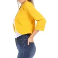 Detailed side view of vibrant yellow cropped blazer for women featuring 3/4 length sleeves - S / Tops / Yellow