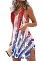 Copricostume da spiaggia in maglia a V con motivo a stelle e strisce USA - Taglia S / Vestiti / Beige con Stelle