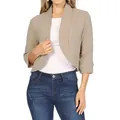 Detail view of a women's beige cropped blazer jacket with stylish three-quarter sleeves - S / Tops / Khaki
