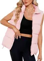 Stylish women's pink quilted puffer vest featuring a stand-up collar and zip closure - Pink