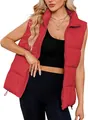 Women's red sleeveless quilted puffer vest with stand collar for autumn and winter - Red