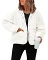 Cozy white sherpa fleece jacket for women with button and zipper details - S / Tops / White