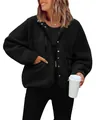 Stylish women's cozy black Sherpa fleece jacket featuring front buttons and pockets - S / Tops / Black