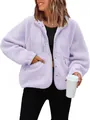 Cozy lavender women's fleece jacket with zip pockets for casual autumn wear - Light Purple