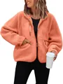 Cozy peach-colored polar fleece jacket variant with utility pocket and buttons - Orange Red