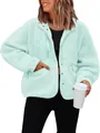 Women's cozy light mint green sherpa fleece zip-up jacket with functional pockets - Emerald Green