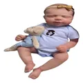 18 ιντσών κούκλα μωρό reborn με γαλάζιο ριγέ φορμάκι και λούτρινο ζωάκι - Στυλ Πλήρους Σιλικόνης / Γαλάζιο (Ριγέ Στυλ)