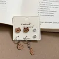 Süßes Cartoon-Katzen- und Holzfisch-Ohrstecker-Set für Damen in brauner Ausführung - Holzfisch Katze Ohrstecker Set (MMT10)