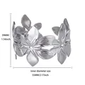 Detailed technical measurements of silver floral open cuff bangle with size dimensions - Overlapping Flower Style (P121842) / Silver