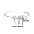 Detail view showing precise dimensions of silver bow open cuff bracelet, 24mm by 22mm - Bow-knot Ball-End Style (P121606) / Silver