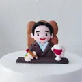 Handmade soft clay cartoon male figurine cake topper holding red wine and cigar - Boss Character