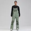 Women's professional sage green ski bib pants for snowboarding and winter sports - Light Grey Green And Dark Grey Green