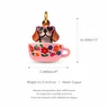 Detailed copper beagle pendant in floral pink teacup wearing heart-shaped glasses - Flower Cup Beagle (No.1) Pendant Only (Without Chain)