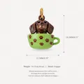 Detailed copper dog in teacup pendant with paw prints, handmade enamel jewelry charm - Paw Print Cup Bow-Tie Dachshund (No.3) Pendant Only (Without Chain)