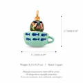 3D hand-painted pug sitting in a teacup copper pendant for unique jewelry design - Fishbone Cup Floral Bandana Dog (No.8) Pendant Only (Without Chain)