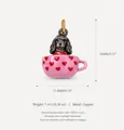 Adorable 3D black poodle sitting in pink teacup pendant charm with red heart patterns - Heart Cup Scarf Dog (No.5) Pendant Only (Without Chain)