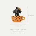 Hand-painted black dog in orange polka dot teacup pendant with gold ring attachment - Polka Dot Cup Sunglasses Dog (No.6) Pendant Only (Without Chain)