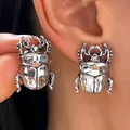Vintage silver-toned beetle stud earrings with intricate insect design for daily wear - Beetle Ear Stud (k-1289) / Antique Silver