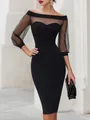 Dettaglio dell'elegante abito midi nero con spalle scoperte e maniche in rete velata - Taglia S / Vestiti / Nero