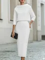 Elegante conjunto blanco de dos piezas urbano con top de cuello barco y falda midi - XS / Top Y Pantalón / Blanco