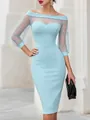 Abito aderente azzurro con spalle scoperte e maniche lunghe in rete trasparente elegante - Taglia S / Vestiti / Celeste