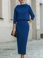 Ensemble deux pièces bleu roi élégant pour le travail avec jupe - Bleu saphir
