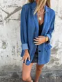 Americana vaquera holgada e informal con cuello de solapa para otoño, detalle del tejido. - Azul