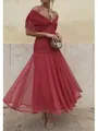 Elegante abito rosso a spalle scoperte con gonna in tulle per la sera - Taglia S / Vestiti / Borgogna