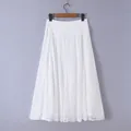 Franse stijl witte midi-rok met kanten inzetstukken en hoge taille - S / Bottoms