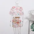 Detailed floral embroidery and sequins on summer crop top and mini skirt set design - S / Top And Bottom / Green Short Skirt Set