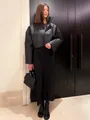 Veste courte en simili cuir noir avec col montant et manches larges évasées pour femmes - S / Hauts / Noir
