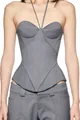 Detail of a grey halter neck corset top with structured waist and pointed hem - S / Tops / Gray