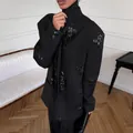 Chic black sequin embroidered blazer and wide leg pants set for high-end spring fashion look. - S / Tops / Black