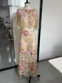 Floral embroidery sequin crop top and maxi skirt set for women in summer - S / Top And Bottom / Pink Long Skirt Set