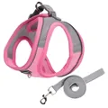 Rosa atmungsaktives Hundegeschirr mit Reflexstreifen und passendem grauen Leinen-Set - XS / Rosa