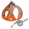 Atmungsaktives orangefarbenes Hundegeschirr und graues Leinenset mit Reflektorstreifen - XS / Orange
