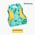 Pettorina per cani verde acqua con fodera in rete gialla e motivo a cerchi alla moda - Stile Gilet Motivo Blu Lago (Pettorina)