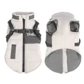 Waterproof winter dog jacket with built-in harness and warm grey fleece lining in beige - S / Beige