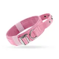 Durable pink tactical dog collar with rivets and heavy duty metal buckle for large dogs. - M / Pink