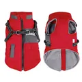Red waterproof dog winter jacket with integrated harness and fleece lining - S / Red