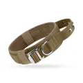 Durable khaki tactical dog collar with metal studs and heavy-duty buckle - M / Khaki