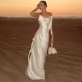 Elegant white satin cowl neck maxi dress perfect for holiday resort and evening wear - Flower Decorated Style (White) / S