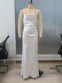 Elegant white satin backless evening gown maxi slip dress on mannequin for spring - Minimalist Slip Style (White) / S