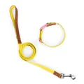 Ensemble collier et laisse jaune pour chien avec garniture en cuir brun et boucle rose, S - Ensemble Collier et Laisse / XS / Jaune