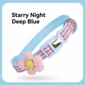 Light blue adjustable pet collar with pink flower and engraving plate in Starry Night Indigo - Blue / S