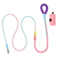 Kleurrijke hondenriem met paars kralenhandvat en roze poepzakjeshouder set - Roze-Blauw Verloop Met Roze Poepzak