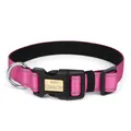 Collar rosa para perro personalizado con tiras reflectantes y placa grabable - Rosa rojo / S