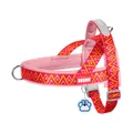 Pink bohemian dog harness with a red geometric pattern and fast-wear saddle design. - S / Pink (Geometric Pattern)
